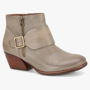 Taupe Leather Buckle Ankle Bootie